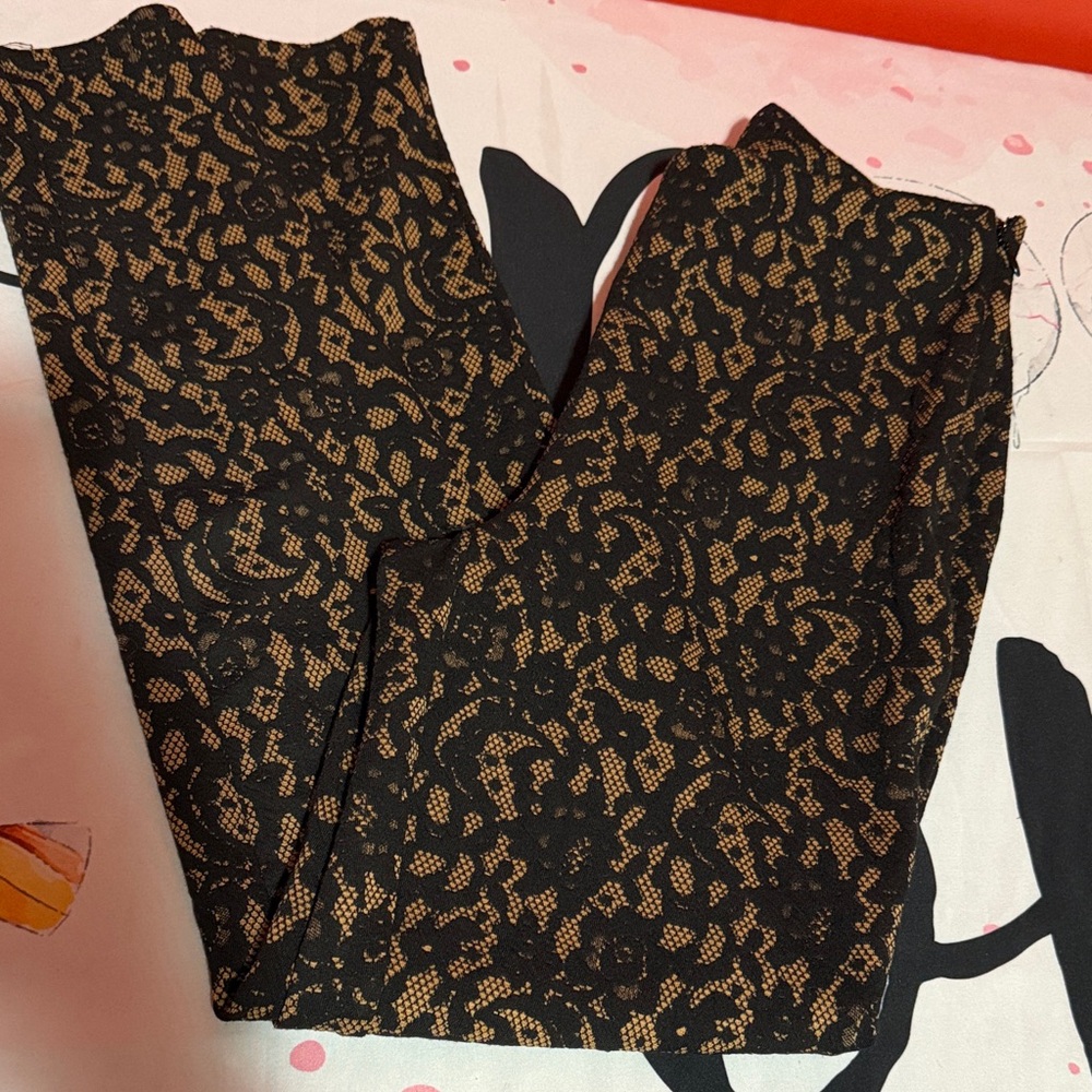 Michael kores  Black and Brown Sun Tan Leggings Lace Patterned Bottoms Sz Xs
